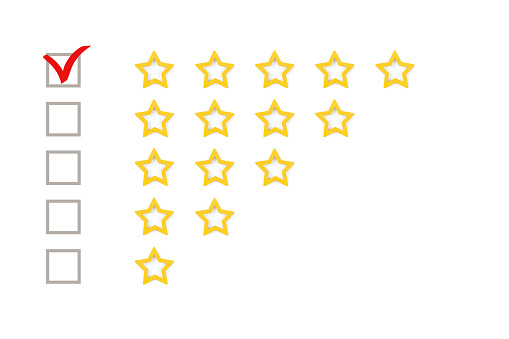 Gold, gray five stars shape on a white background. The best excellent business services rating customer experience concept. Check boxes