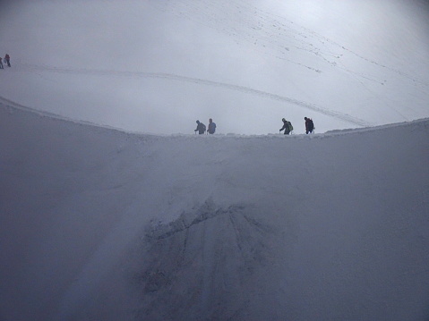 Mountaineers crossing the ridge in Chamonix, France