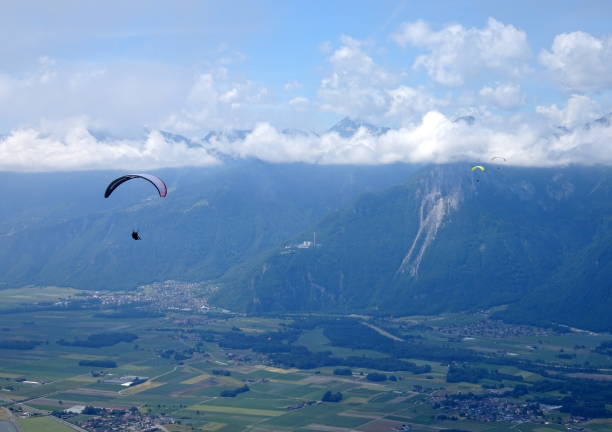 Paragliding in the alps, between switzerland and France