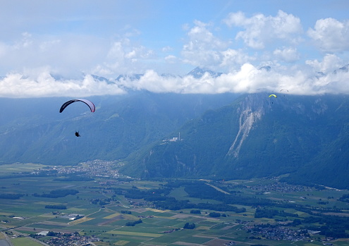 Paragliding in the alps, between switzerland and France