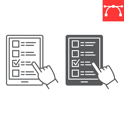 Electronic voting line and glyph icon, election and political, online voting vector icon, vector graphics, editable stroke outline sign, eps 10.