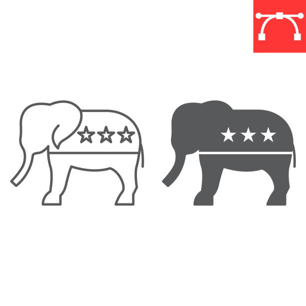 Republican elephant line and glyph icon Republican elephant line and glyph icon, election and politician, republican elephant vector icon, vector graphics, editable stroke outline sign, eps 10. republican elephant logo stock illustrations