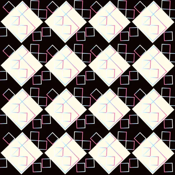 Vector illustration of Seamless vector pattern with checkerboards and geometric shapes, gradient squares