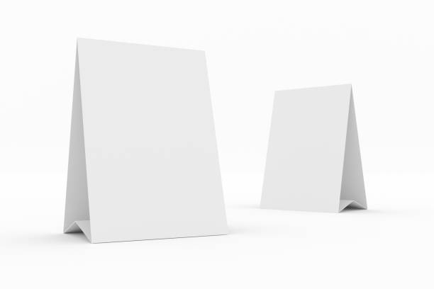 istock Mockup Two Tent Card on White Background - 3D Illustration 2112516512