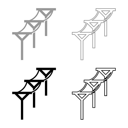 Power line electric pole electric power transmission concept high voltage wire row of pillars with cable set icon grey black color vector illustration image simple solid fill outline contour line thin flat style
