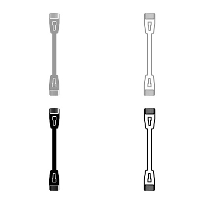 Patch cable path cord ethernet technology rj45 net concept set icon grey black color vector illustration image simple solid fill outline contour line thin flat style