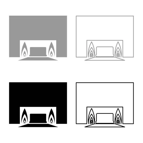Vector illustration of Crematorium cremation process of cremation crematory equipment set icon grey black color vector illustration image solid fill outline contour line thin flat style