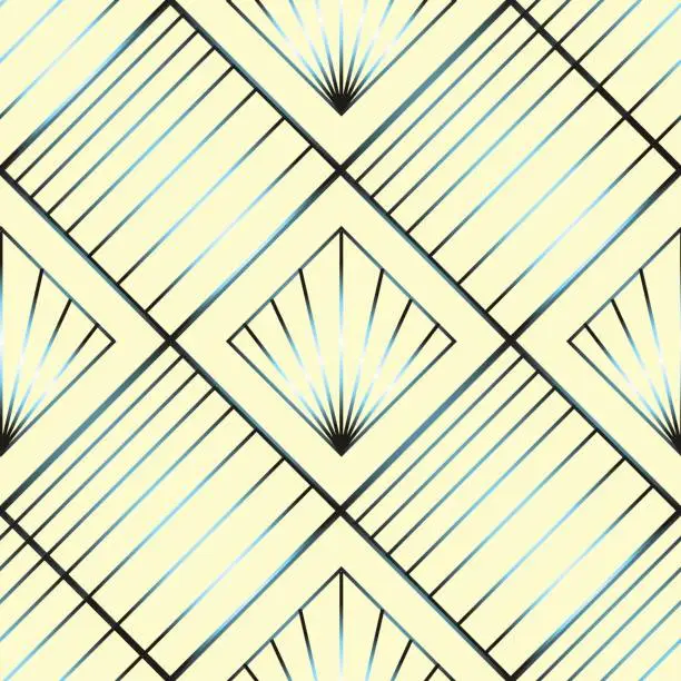 Vector illustration of Seamless vector geometric art deco pattern with rhombuses, stripes