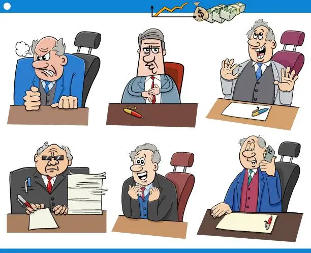 Vector illustration of cartoon businessmen or boss characters set
