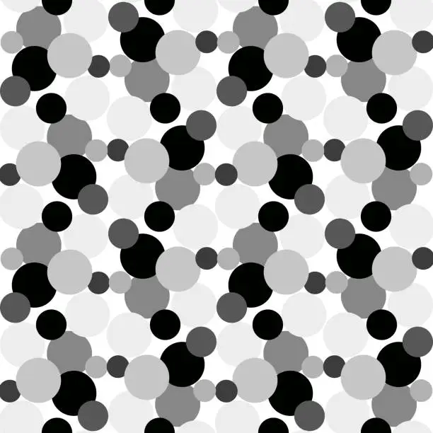 Vector illustration of Seamless vector pattern with black and white polka dots in an unusual patterned interpretation