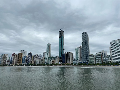 Camboriu city seen from the beach, on a cloudy day