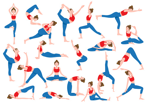 Illustration, woman doing exercise yoga postures ,white background