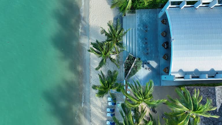 Aerial view over white sand beach Koh Samui Island Thailand