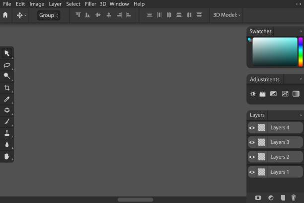Graphic design web application panel Graphic design web application panel. Digital program for drawing toolbar for creating and composing photo and pictures in vector based design art workstations stock illustrations