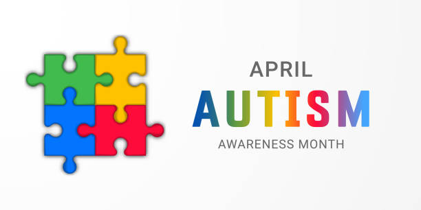 istock World April Autism Awareness Month  banner with 3d puzzle. Web banner Background template 2112664249