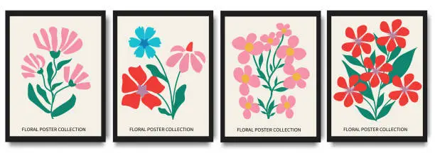 Vector illustration of Contemporary collage botanical minimalist wall art. Wall decor design