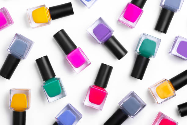 istock Pattern background of bottles colorful nail polish, top view 2112707351