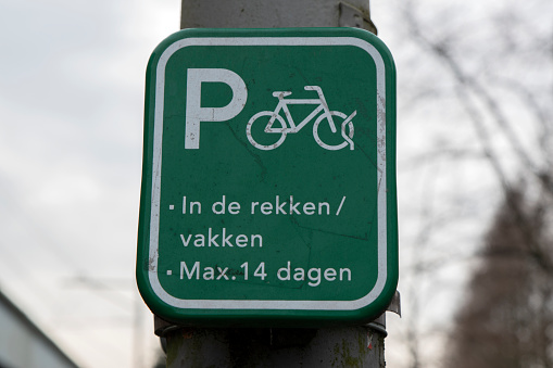 Close Up Sign Parking Bicycles Limited At Amsterdam The Netherlands 20-3-2024