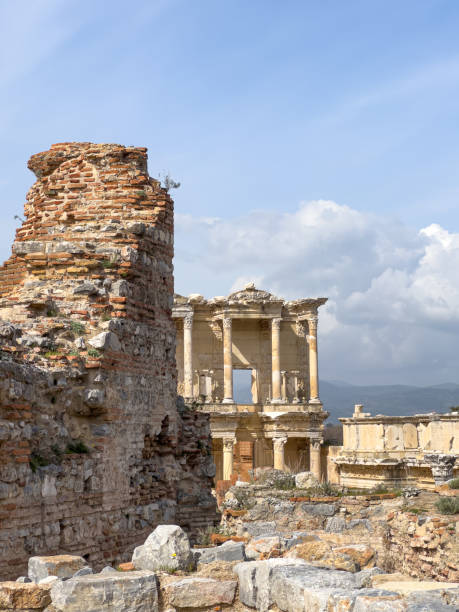 view of the ancient city of ephesus, founded in ancient anatolia - letter c imagens e fotografias de stock