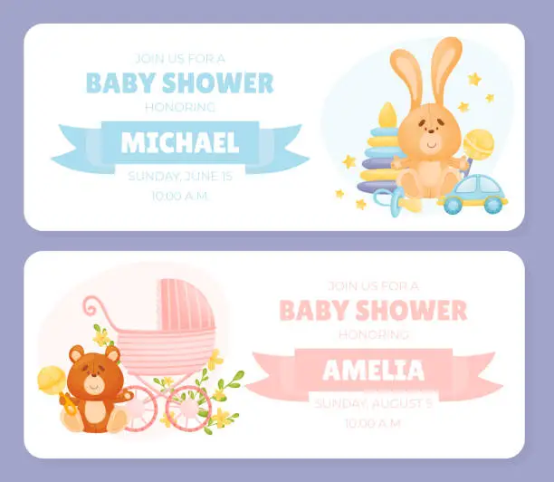 Vector illustration of Baby Shower Card with Kids Object Design Vector Template