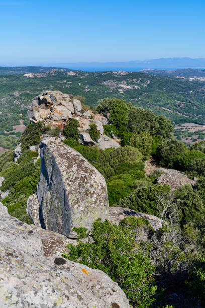 Aerial view of landscape in Luogosanto, a mountain town in Province of Sassari. Sardinia. Italy.