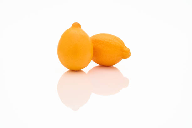 close-up of a fresh lemon cut in half isolated on white background and copy space