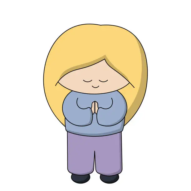 Vector illustration of Cute cartoon girl prayer in color