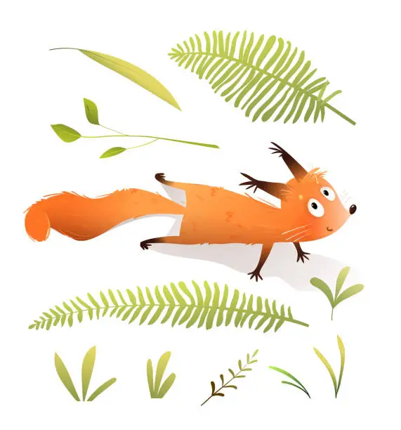 Vector illustration of Cute Climbing Little Squirrel Character for Kids