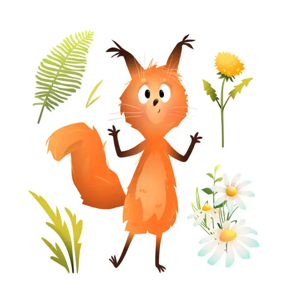 Vector illustration of Funny Posing Squirrel Character Children Cartoon