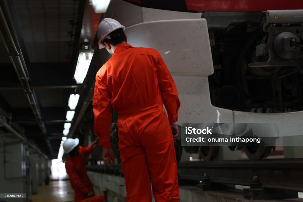 Train Engineer Devil Two Dedicated Train Engineers In Their Safety Helmets And Uniforms ...
