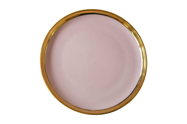istock Elegant pink plate with golden rim 2112859896