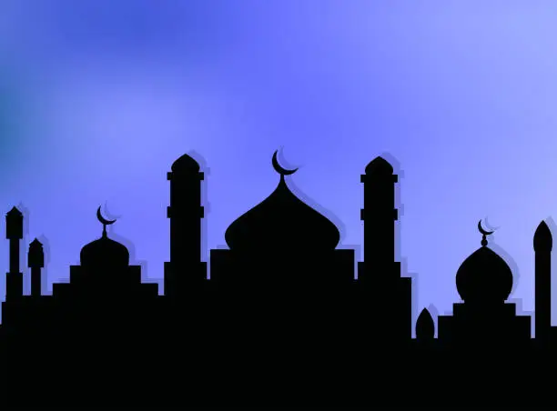 Vector illustration of Silhouette of Arabic architecture featuring a mosque roof