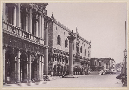 Historical view of Venice, Italy: The Molo with the Palazzo Ducale (center). Original photograph (scanned and slightly restored) from the book 