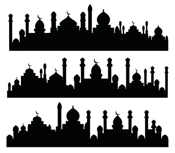 Vector illustration of Silhouette of Arabic architecture featuring a mosque roof