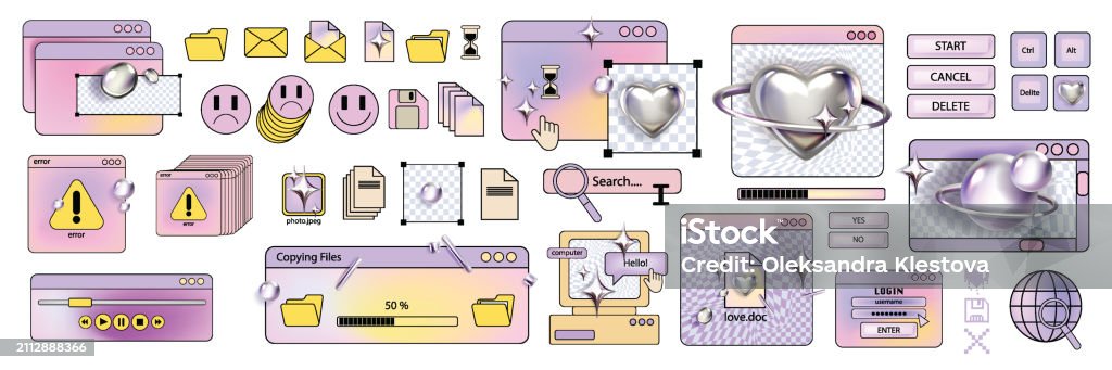 Retro Computer Window Sticker Set Vector 90s Web Old Interface ...