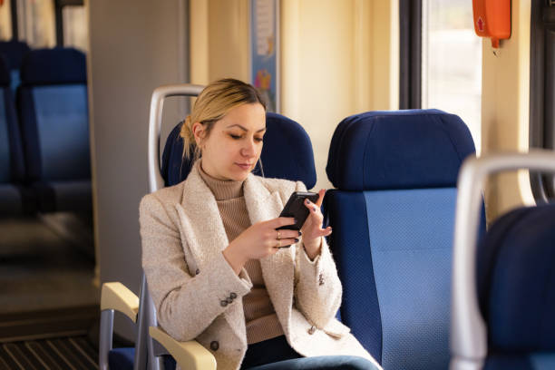 istock Business woman in a train 2112904242