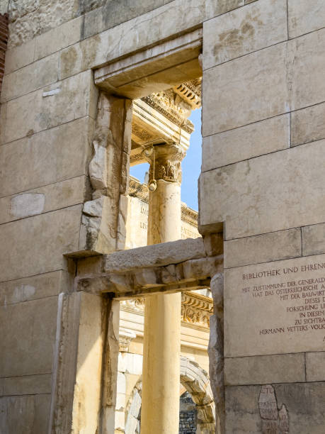 view of the ancient city of ephesus, founded in ancient anatolia - letter c imagens e fotografias de stock