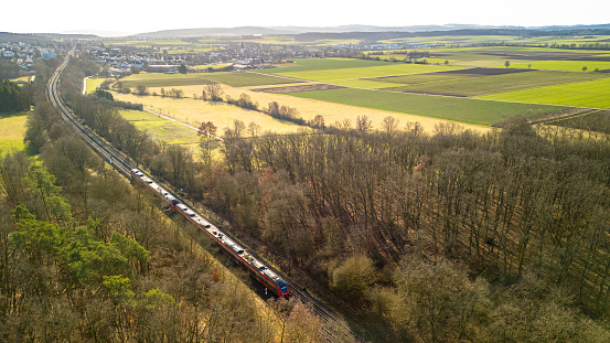 A red local train in the german coutryside