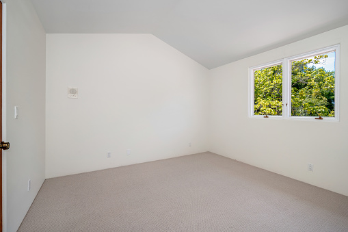 Spacious room with white walls and large window for optimal lighting