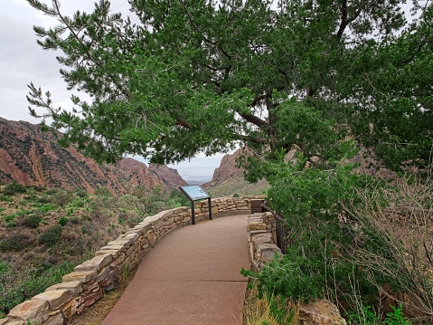 View through the Chisos mountains at the valley below in Big Bend national park, Texas - USA.