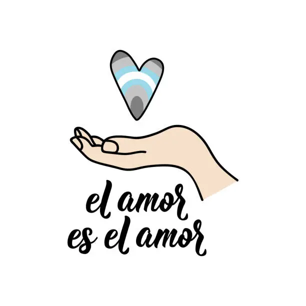 Vector illustration of Demiboy Pride Flag. Love is love - in Spanish. Lettering. Ink illustration. Modern brush calligraphy. El amor es el amor