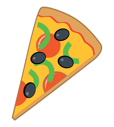 Vcetor illustration of a slice of pizza on a white background.