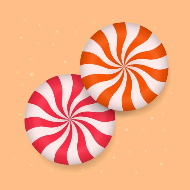 Vector illustration of Vector orange and pink caramel candy cane lollipops 3 d art