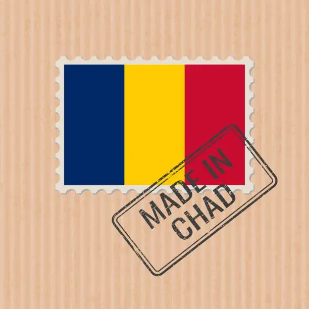 Vector illustration of Made in Chad badge vector. Sticker with Chad national flag. Ink stamp isolated on paper background.