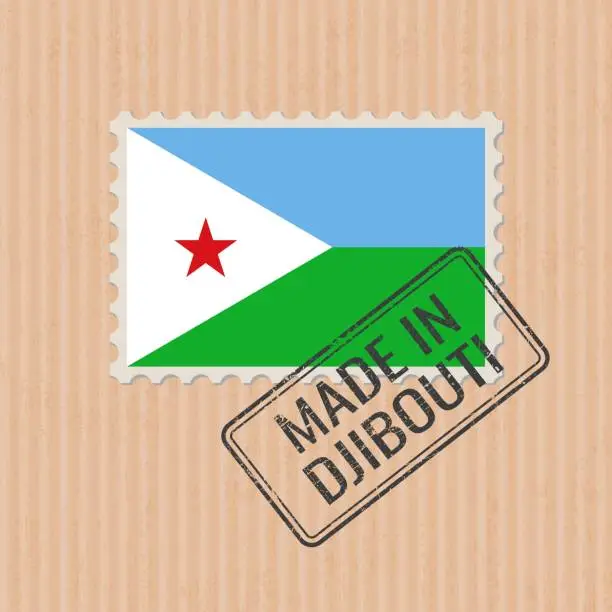 Vector illustration of Made in Djibouti badge vector. Sticker with Djibouti national flag. Ink stamp isolated on paper background.