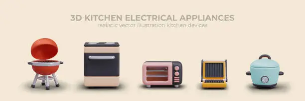 Vector illustration of Composition with different kitchen electrical appliances