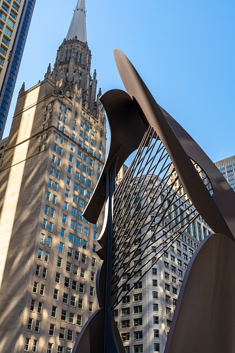 Chicago, Illinois - United States - March 11th, 2024: Downtown sculpture The Chicago Picasso by artist Pablo Picasso, installed in 1967, in downtown Chicago, Illinois, USA.
You sent