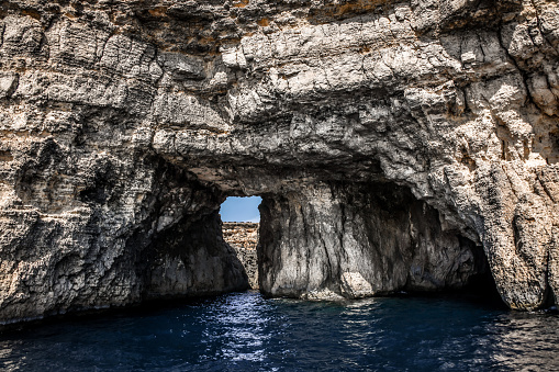 Crevice In The Rocks In Blue Lagoon On Comino Island, Malta