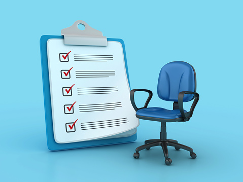 Office Chairs with Check List Clipboard - Color Background - 3D Rendering