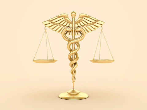 Medical Symbol Caduceus Legal Scale - Color Background - 3D Rendering